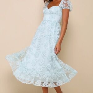 NWT Lulus Notable Elegance Mint Mesh Floral Applique Bustier Midi Dress Women S